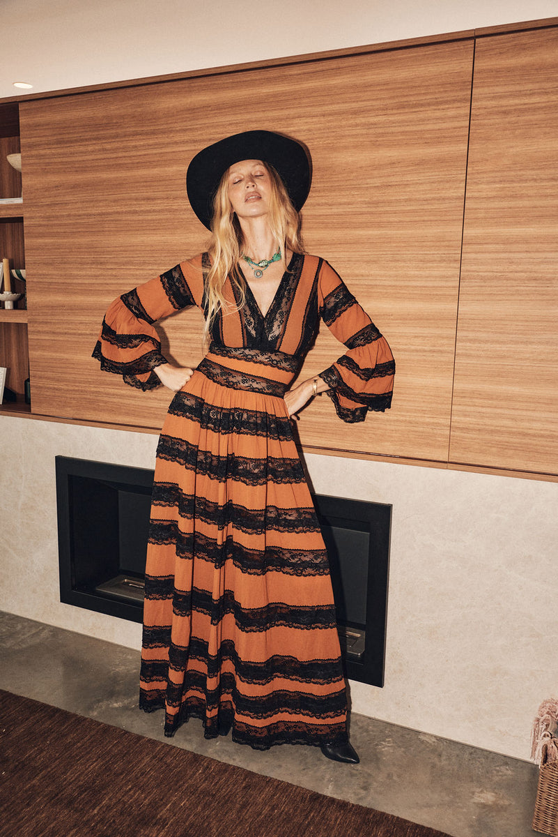 Love Hangover Cotton + Lace Maxi Dress - Golden Amber
