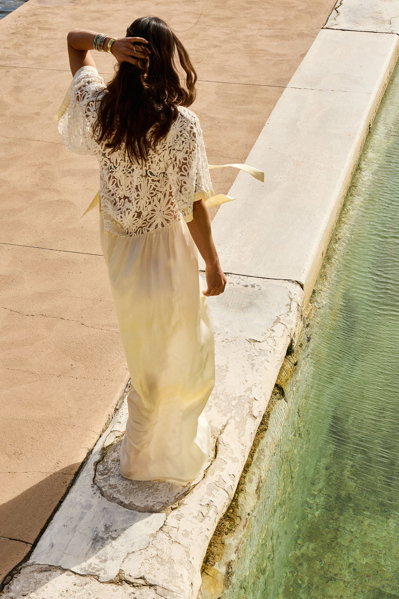 Dream a Little Dream of Me Silk + Corded Lace Maxi Dress