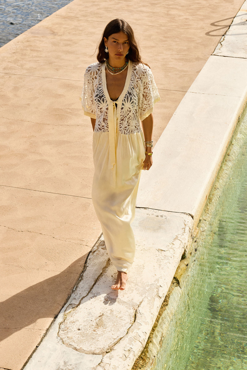 Dream a Little Dream of Me Silk + Corded Lace Maxi Dress