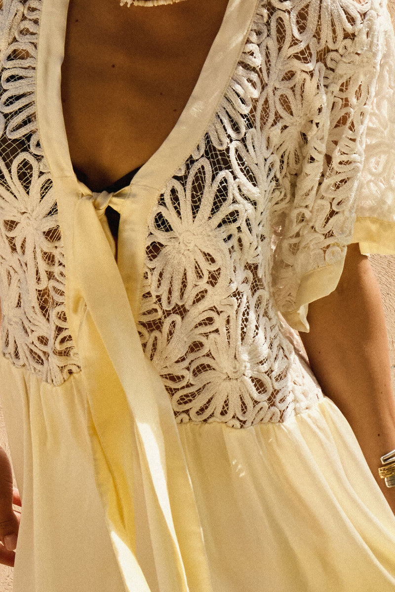 Dream a Little Dream of Me Silk + Corded Lace Maxi Dress