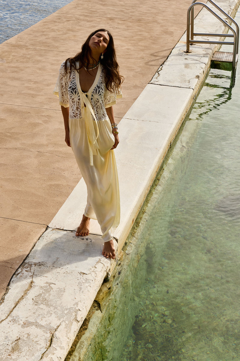 Dream a Little Dream of Me Silk + Corded Lace Maxi Dress