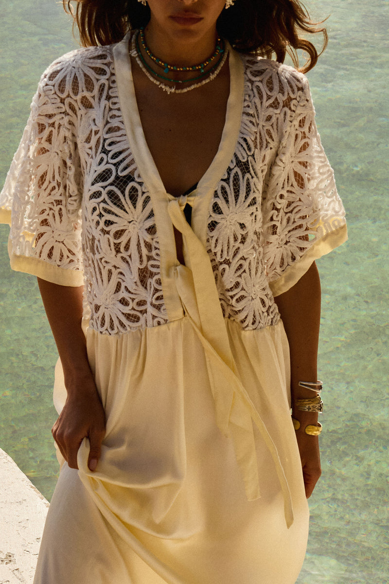 Dream a Little Dream of Me Silk + Corded Lace Maxi Dress