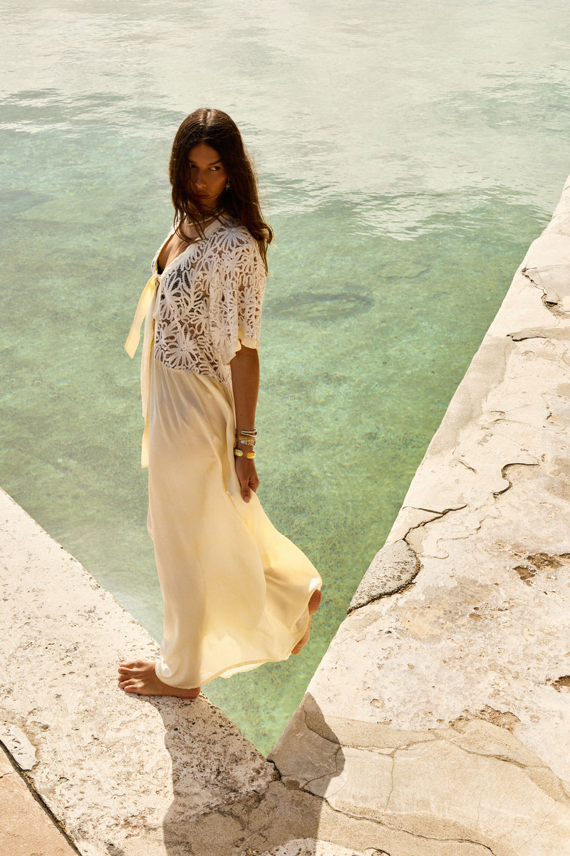 Dream a Little Dream of Me Silk + Corded Lace Maxi Dress