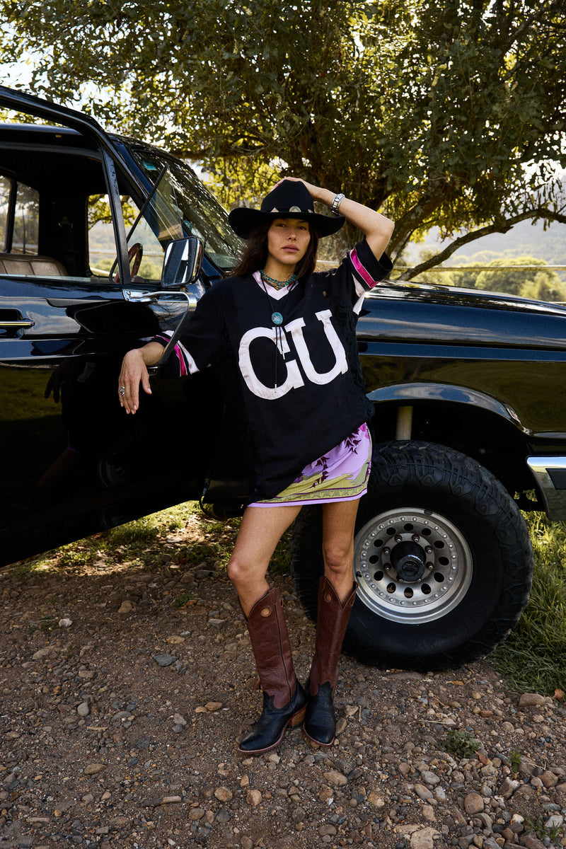 Boys of Summer Cotton, Lace + Silk Satin Tshirt - Black