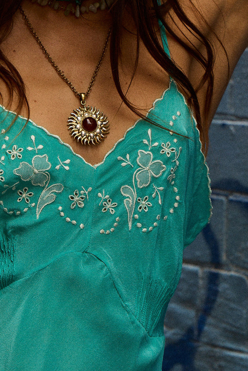 Sweet Melinda Silk Crepe Mini Slip Dress - Turquoise