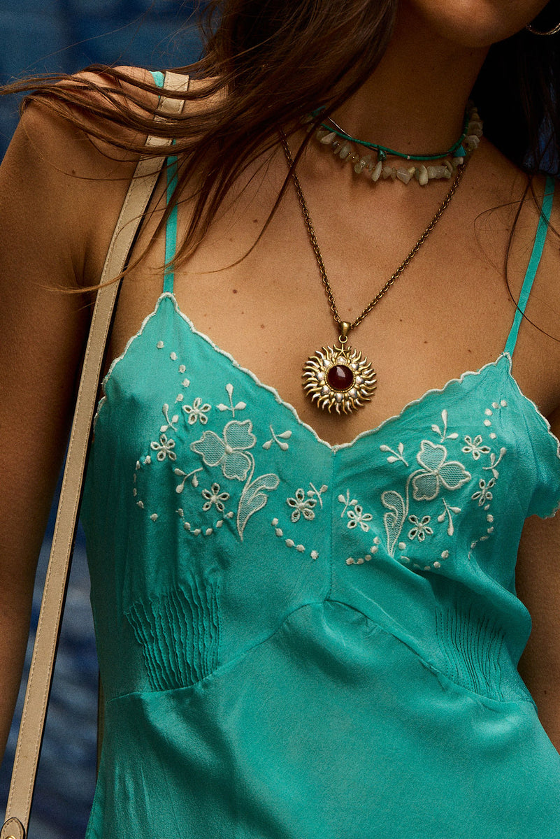 Sweet Melinda Silk Crepe Mini Slip Dress - Turquoise