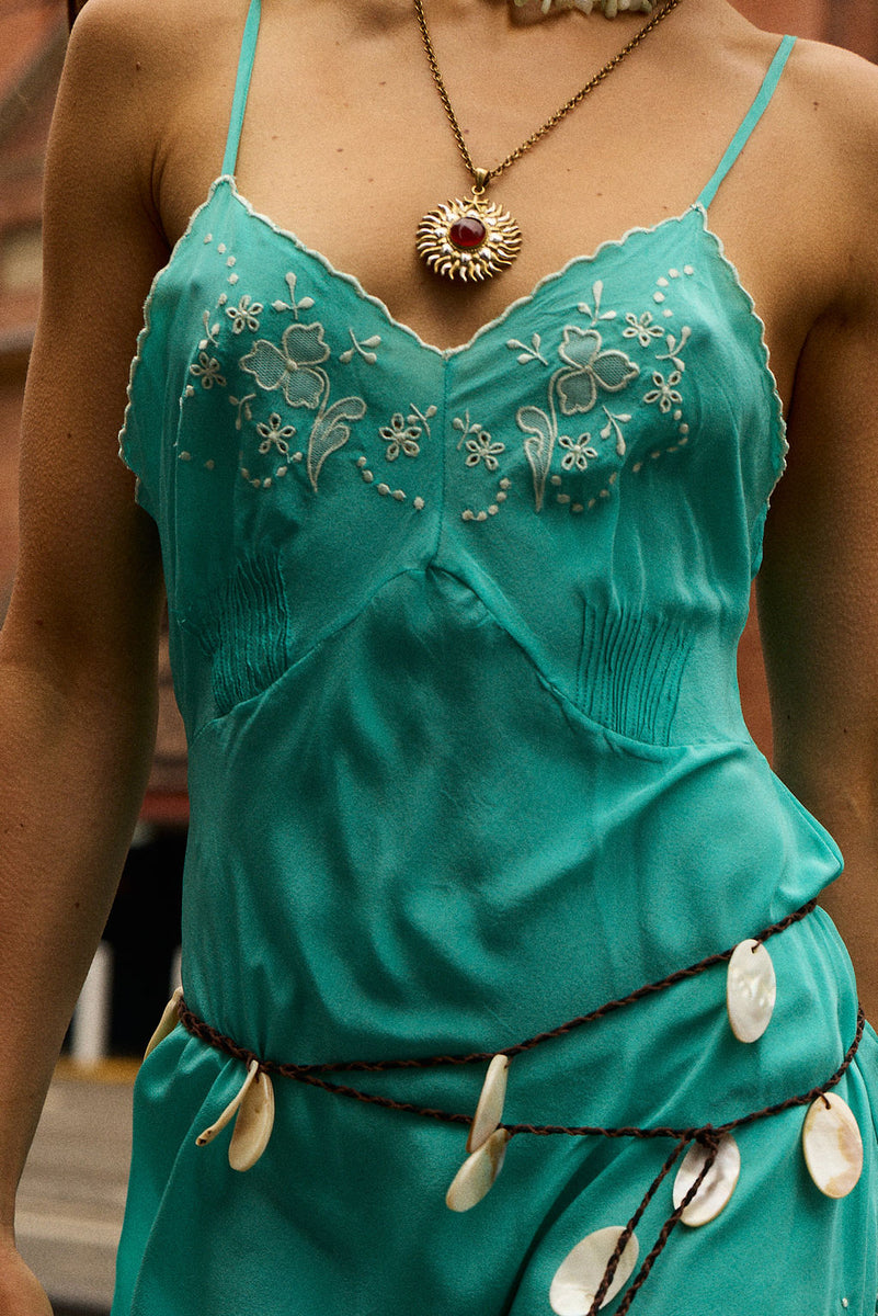Sweet Melinda Silk Crepe Mini Slip Dress - Turquoise