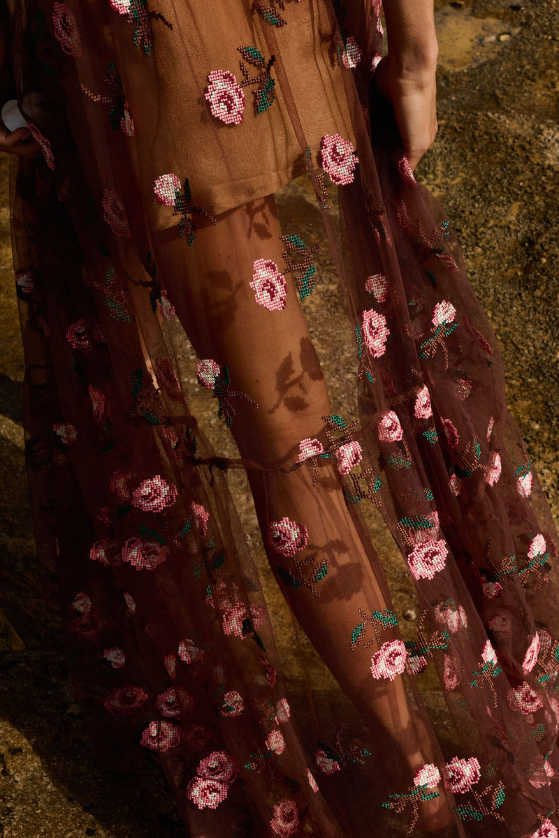 Last Night Tulle Embroidered Maxi Dress