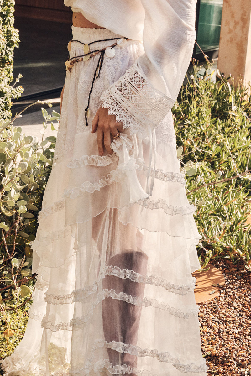 Sunshine Lace + Silk Skirt - Ivory
