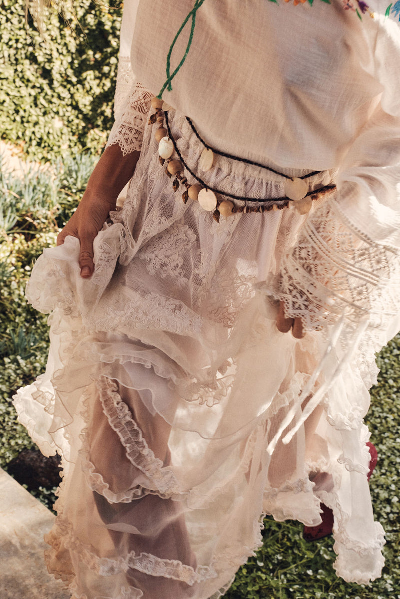 Sunshine Lace + Silk Skirt - Ivory