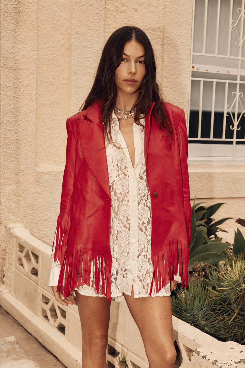 Lone Star Fringe Leather Jacket - Red