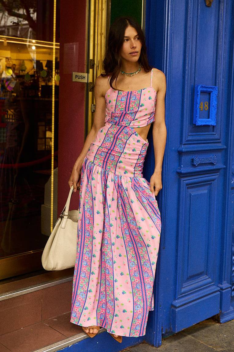 My Sweet Lady Cut Out Cotton Maxi Dress - Pink Garden