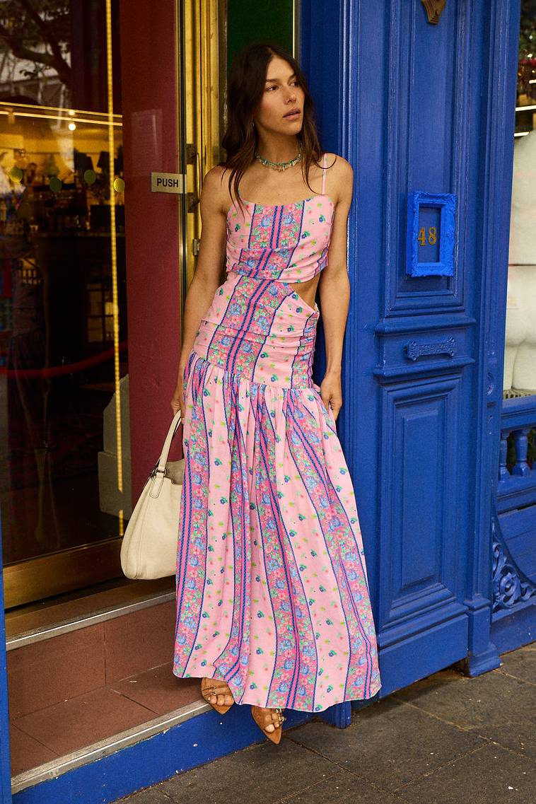 My Sweet Lady Cut Out Cotton Maxi Dress - Pink Garden