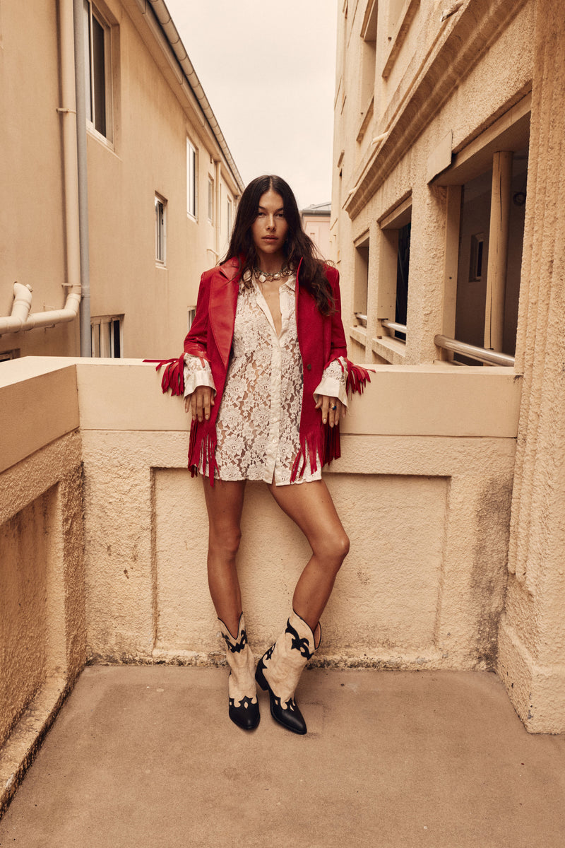 Lone Star Fringe Leather Jacket - Red