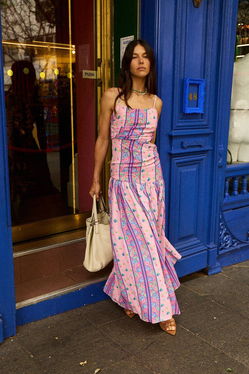 My Sweet Lady Cut Out Cotton Maxi Dress - Pink Garden