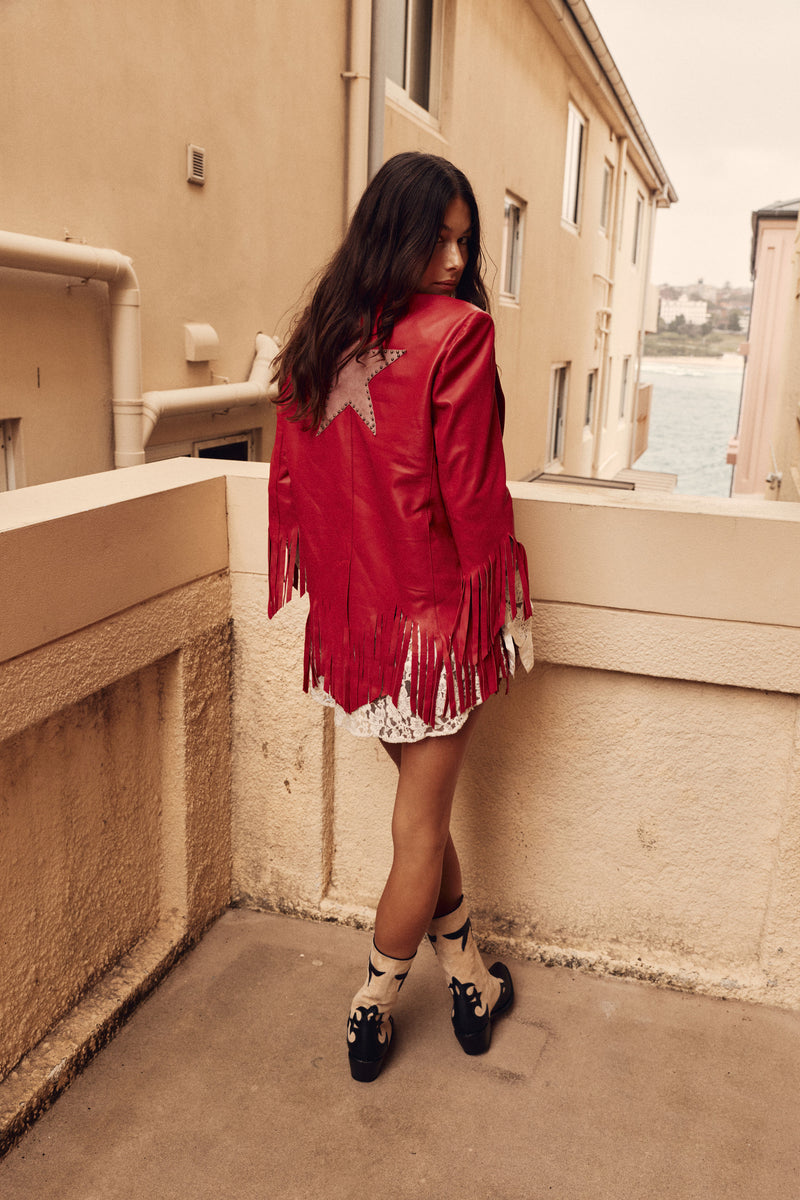 Lone Star Fringe Leather Jacket - Red