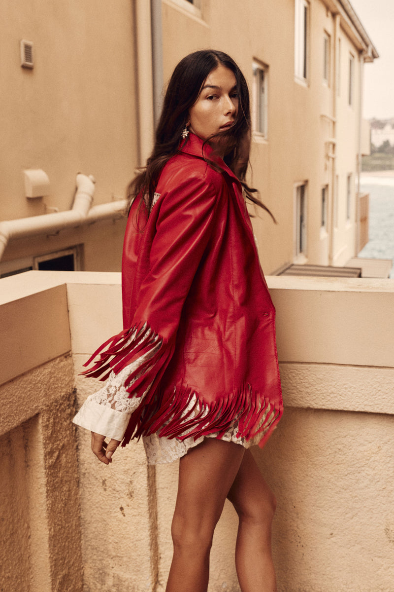 Lone Star Fringe Leather Jacket - Red