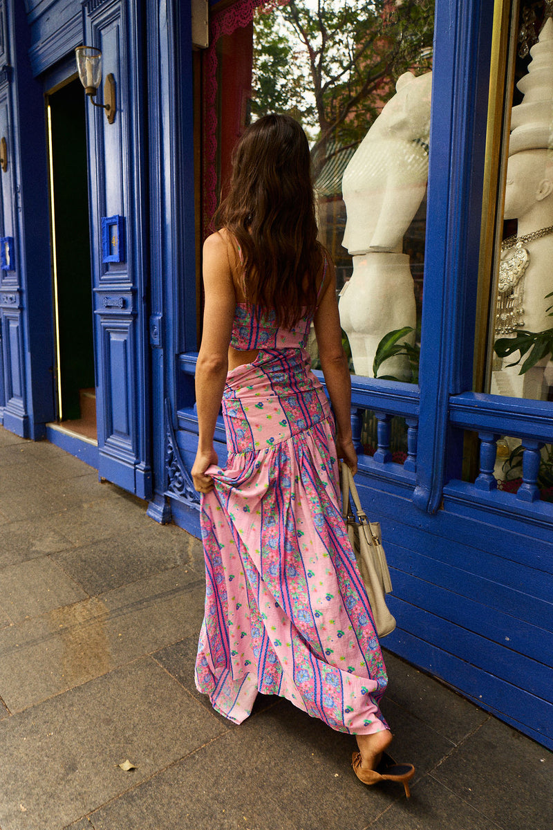 My Sweet Lady Cut Out Cotton Maxi Dress - Pink Garden