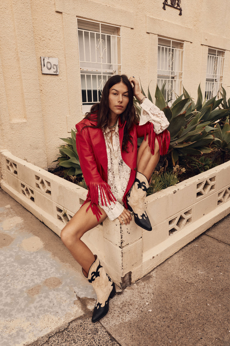 Lone Star Fringe Leather Jacket - Red