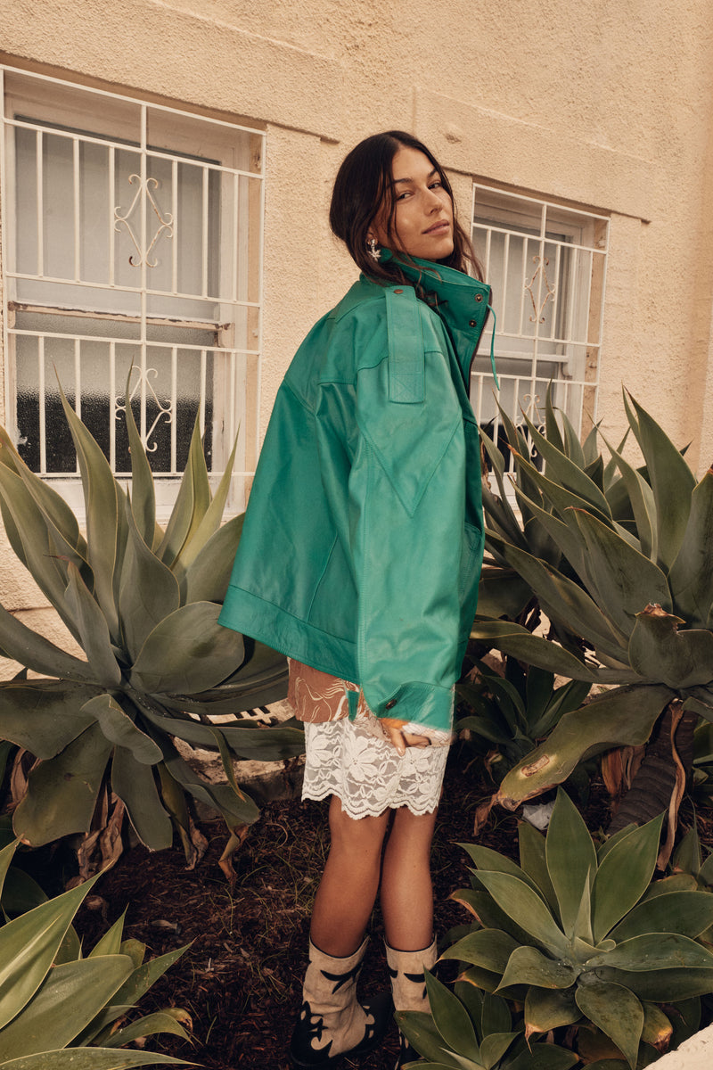 No Expectations Leather Jacket - Green