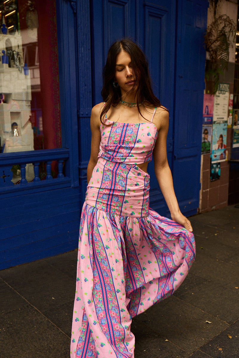 My Sweet Lady Cut Out Cotton Maxi Dress - Pink Garden