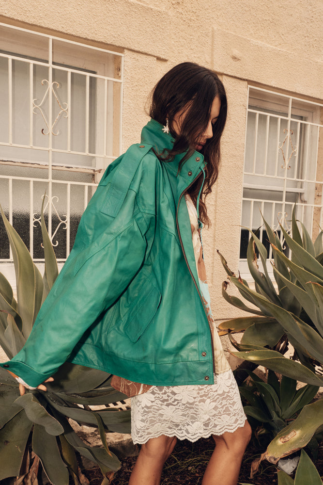 No Expectations Leather Jacket - Green