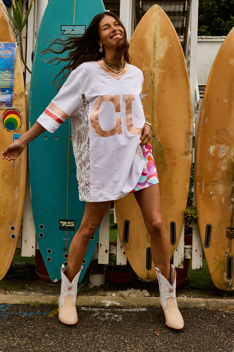 Boys of Summer Cotton, Lace + Silk Satin Tshirt