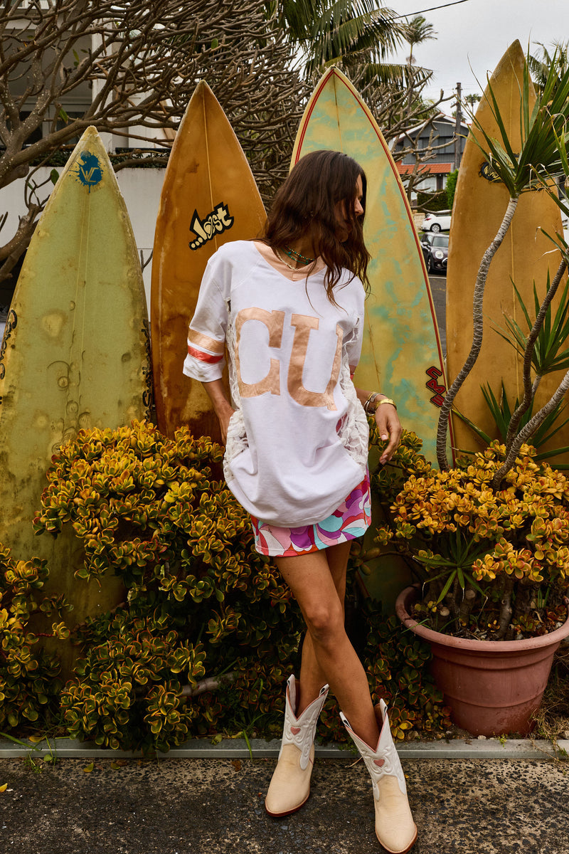 Boys of Summer Cotton, Lace + Silk Satin Tshirt