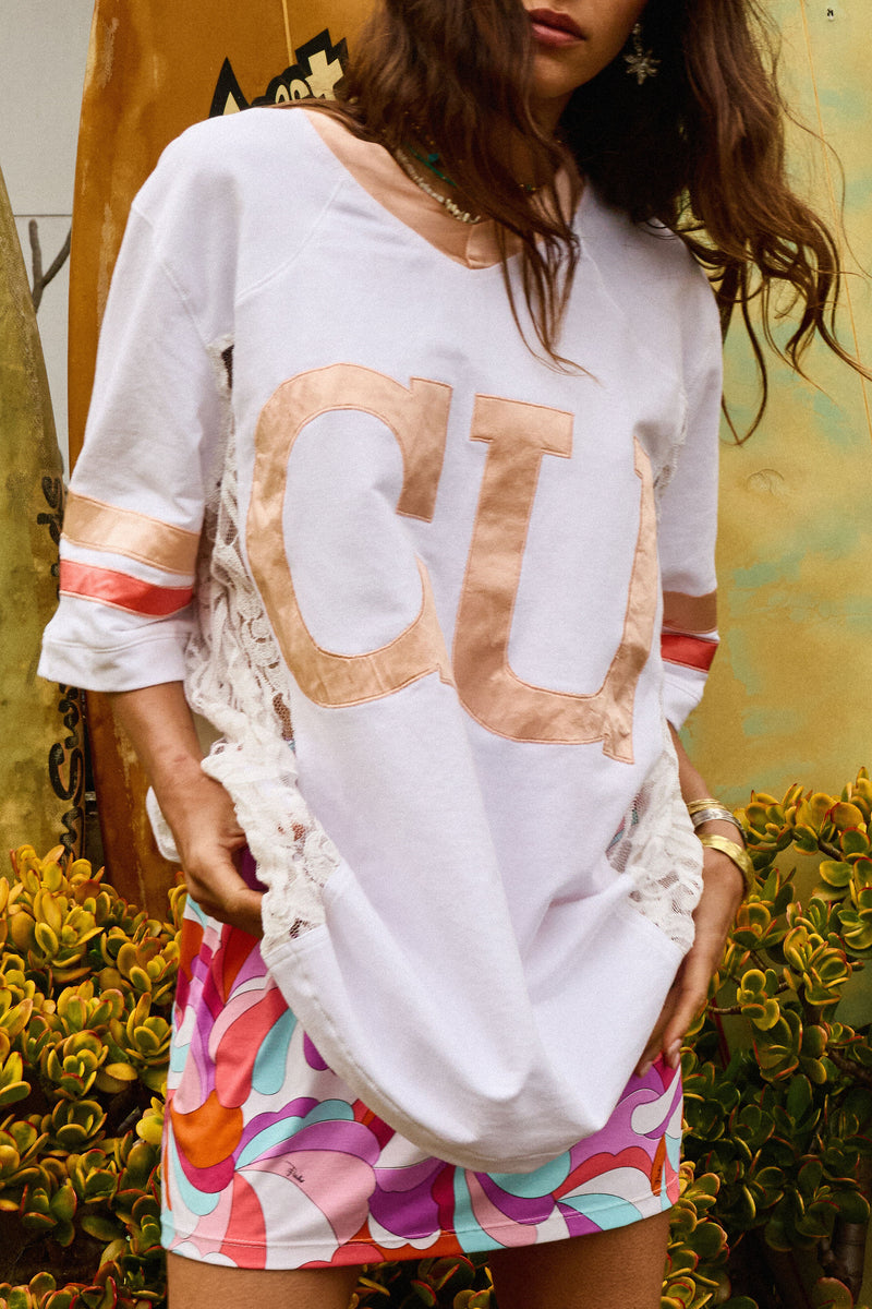 Boys of Summer Cotton, Lace + Silk Satin Tshirt
