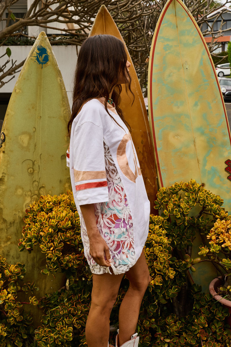 Boys of Summer Cotton, Lace + Silk Satin Tshirt