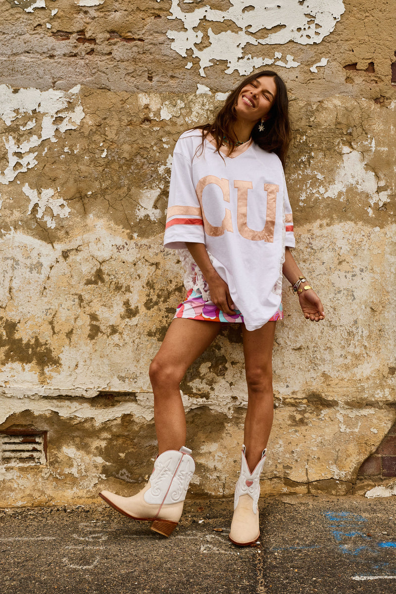 Boys of Summer Cotton, Lace + Silk Satin Tshirt