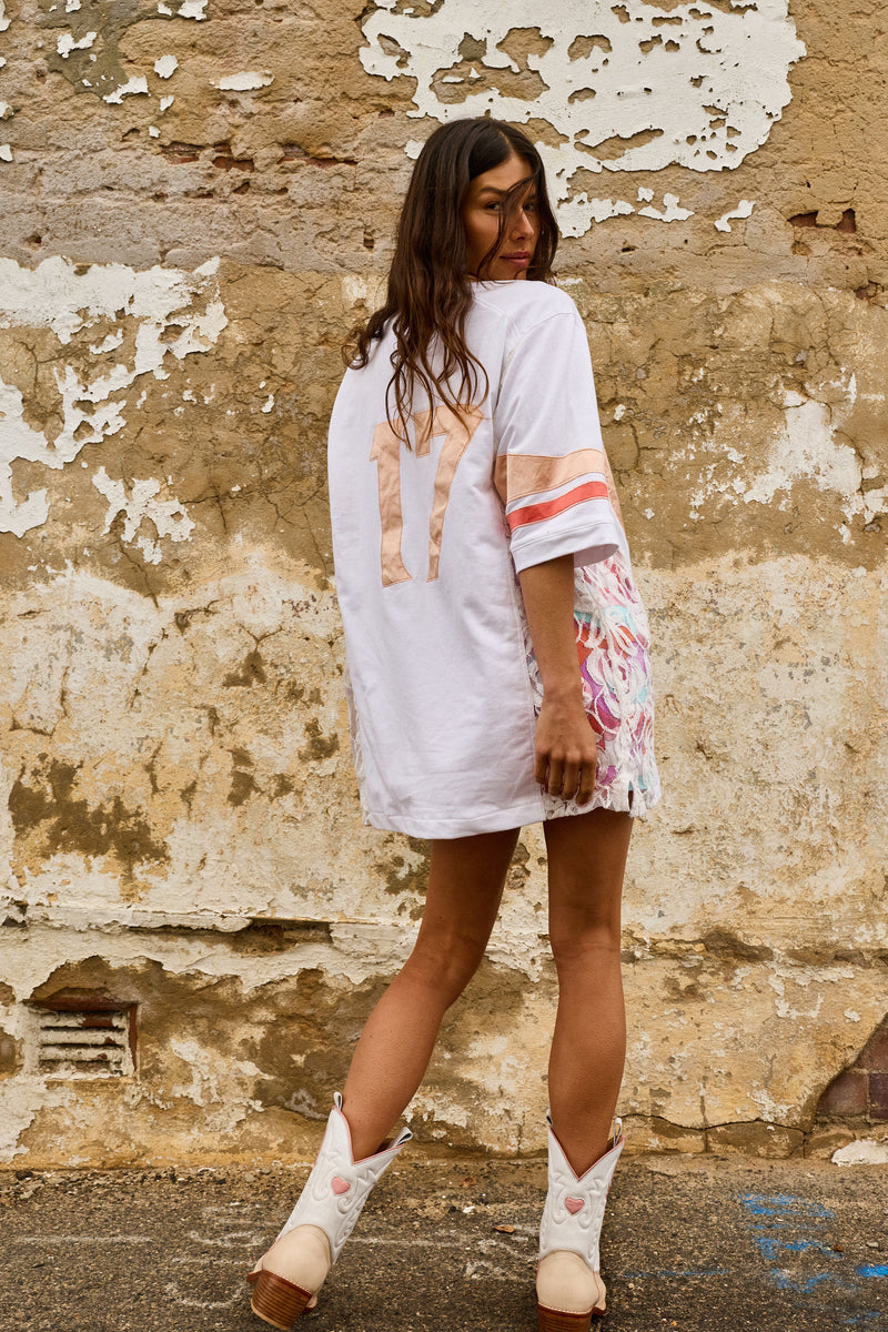 Boys of Summer Cotton, Lace + Silk Satin Tshirt