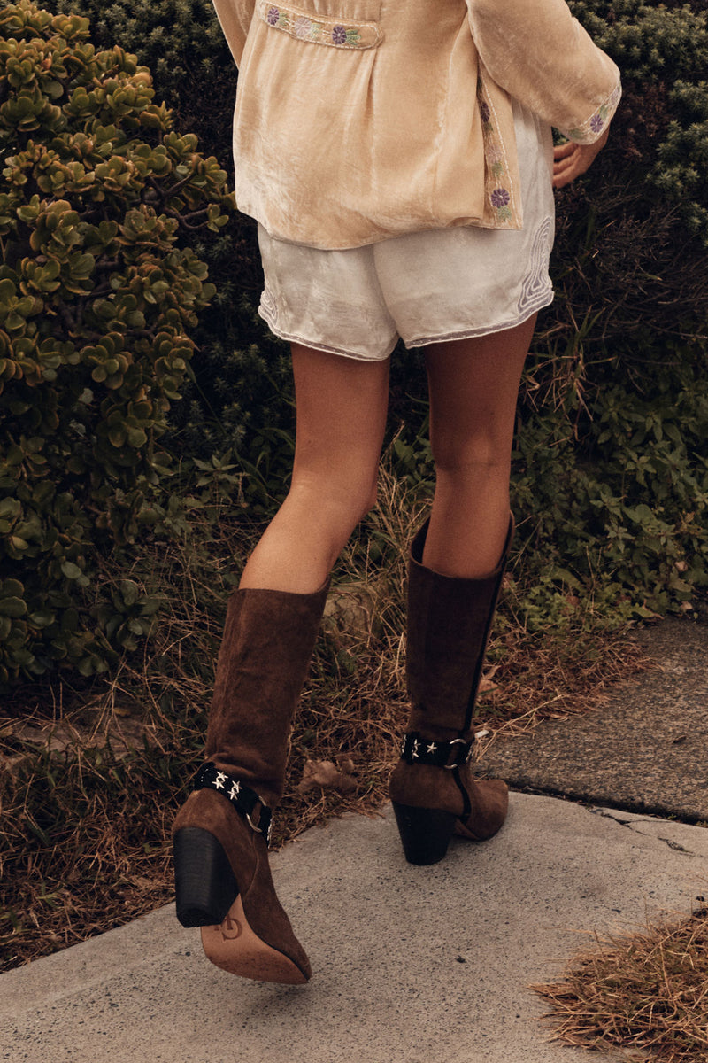 Tumbling Dice Tall Suede Boots - Brown