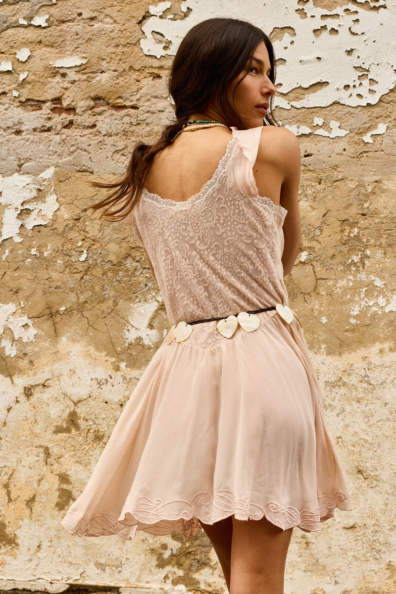 Darling Be Home Soon Silk + Lace Mini Dress