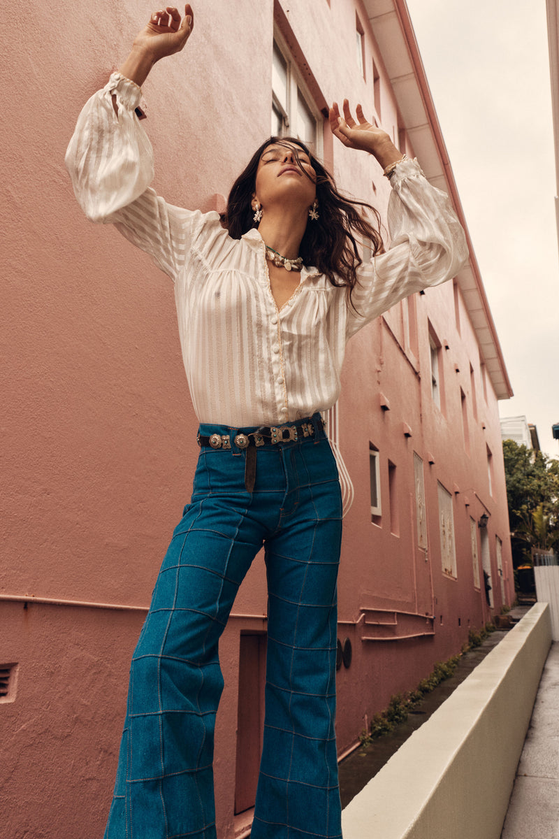 Break On Through Silk Blouse - Ivory Stripe
