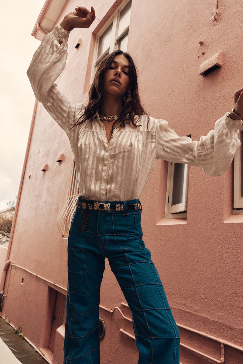 Break On Through Silk Blouse - Ivory Stripe