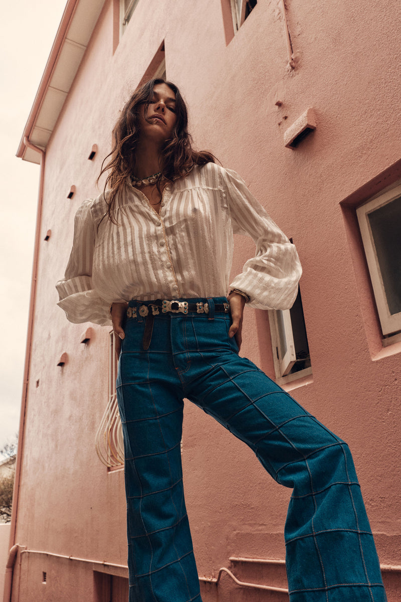 Break On Through Silk Blouse - Ivory Stripe