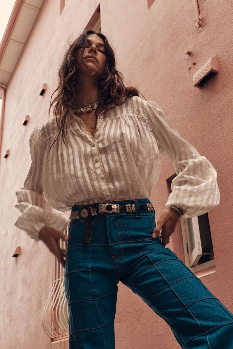 Break On Through Silk Blouse - Ivory Stripe