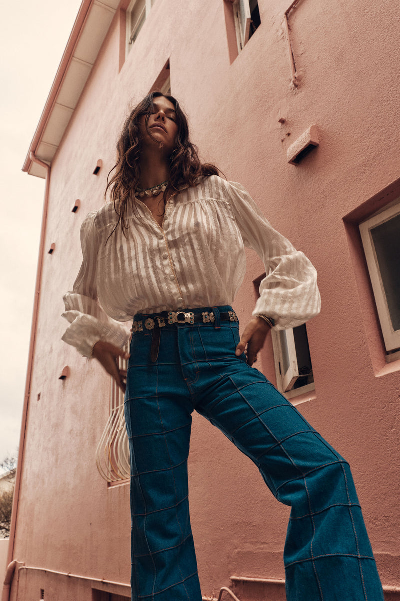 Break On Through Silk Blouse - Ivory Stripe