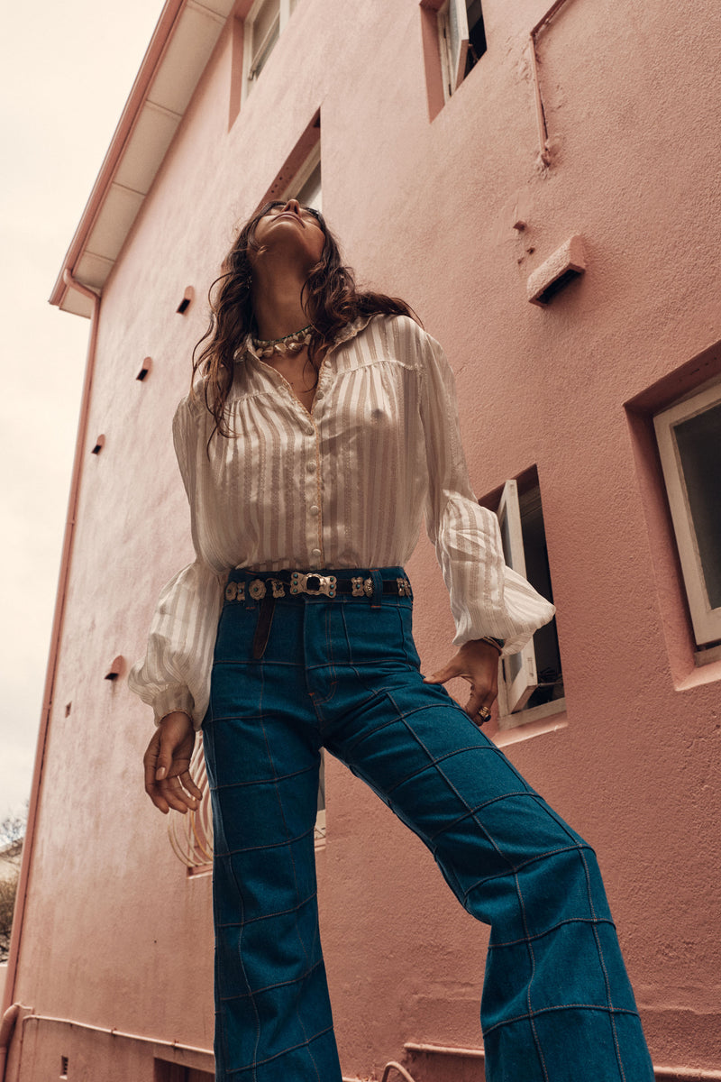 Break On Through Silk Blouse - Ivory Stripe