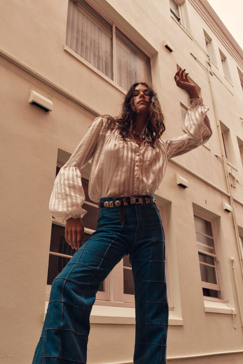 Break On Through Silk Blouse - Ivory Stripe