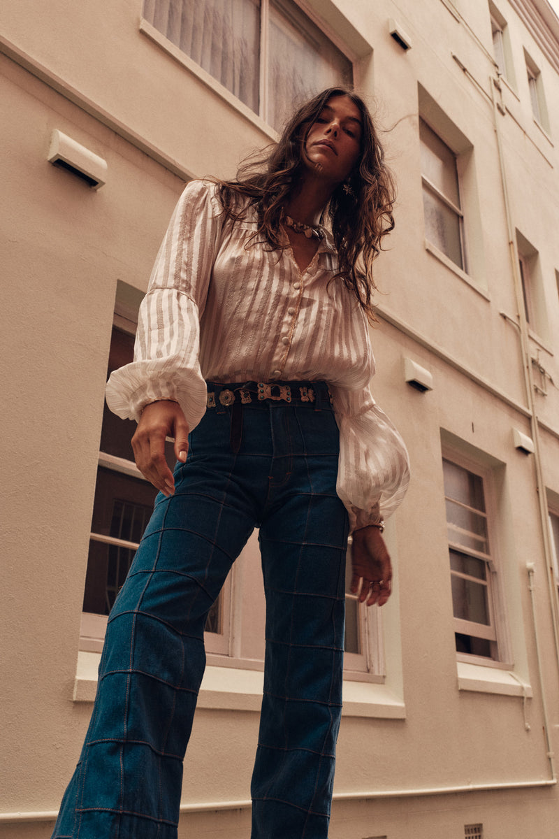 Break On Through Silk Blouse - Ivory Stripe