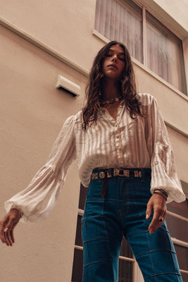 Break On Through Silk Blouse - Ivory Stripe