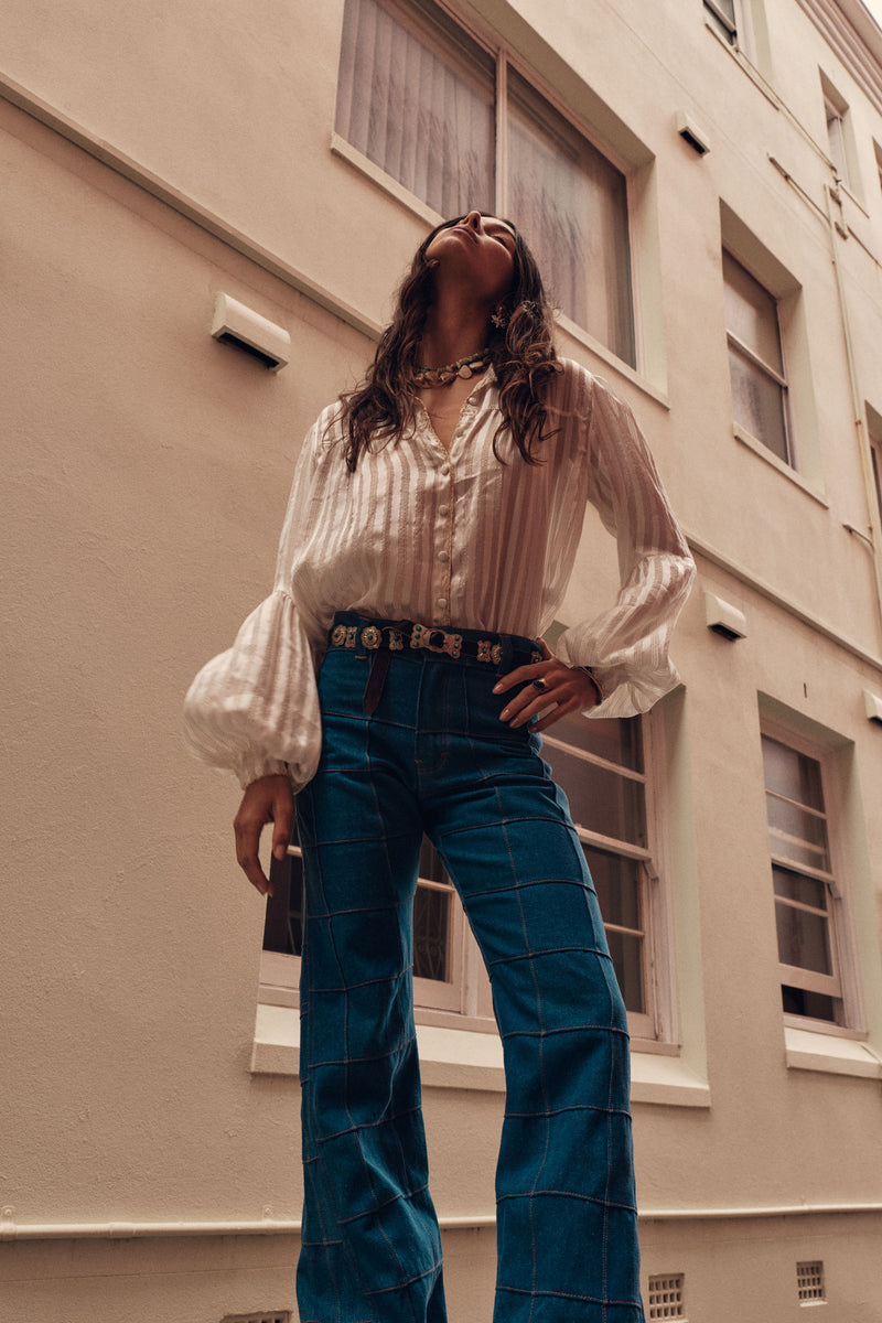 Break On Through Silk Blouse - Ivory Stripe