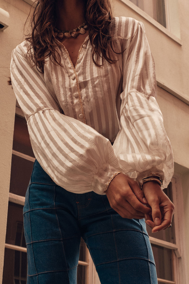 Break On Through Silk Blouse - Ivory Stripe