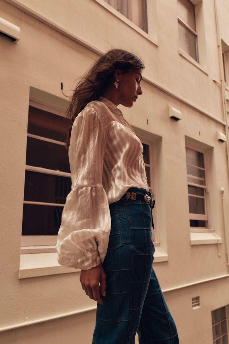 Break On Through Silk Blouse - Ivory Stripe