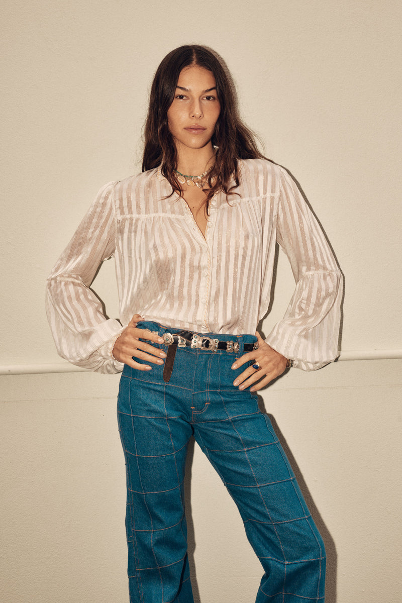 Break On Through Silk Blouse - Ivory Stripe