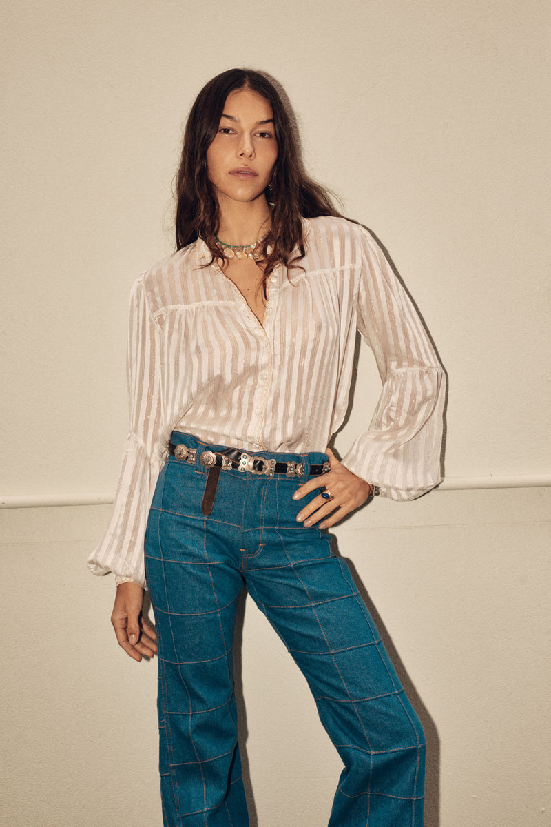 Break On Through Silk Blouse - Ivory Stripe