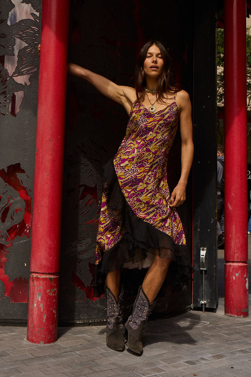 She's A Firecracker Silk Slip Dress - Wild Fuchsia