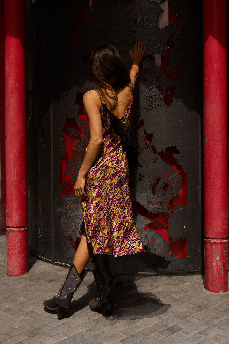 She's A Firecracker Silk Slip Dress - Wild Fuchsia